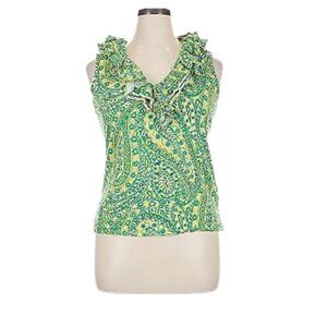 Lauren Ralph Lauren Green & Yellow Paisley Pattern Sleeveless Blouse. Size M.